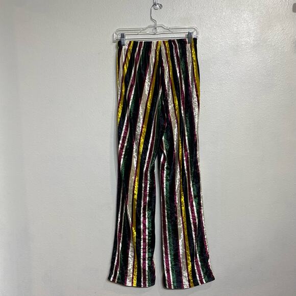 Fashion Nova Yeva Velvet Striped Straight Leg Multicolor Velvet Pants Sz M - Picture 9 of 12